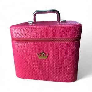 Pink Crown Embossed train case New